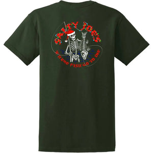 This is the back of the dark green christmas fishing t shirt.