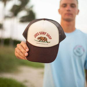 This is our most popular product, the Joe's Surf Shop Foam Trucker Hat.