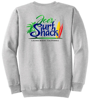 This is the back of the ash Joe's Surf Shack Crewneck.
