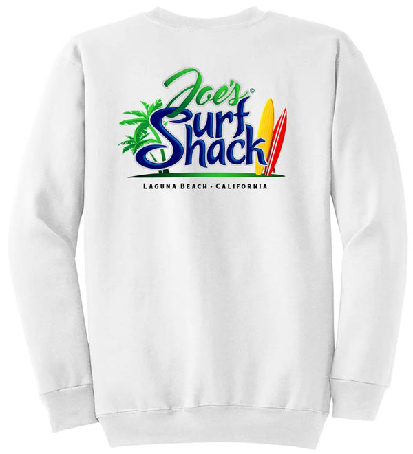 This is the back of the white Joe's Surf Shack Crewneck.