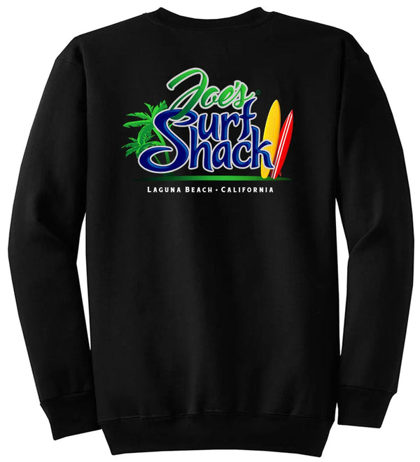 This is the back of the black Joe's Surf Shack Crewneck.