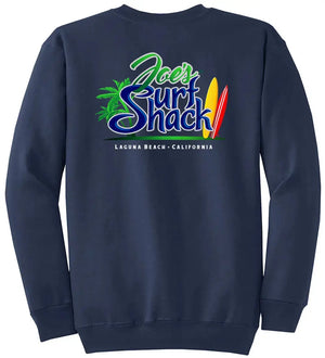 This is the back of the navy Joe's Surf Shack Crewneck.