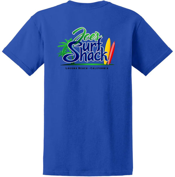 This is the back of the blue Joe's Surf Shack Heavyweight Tee. For those looking for surf shops, this is a great choice.