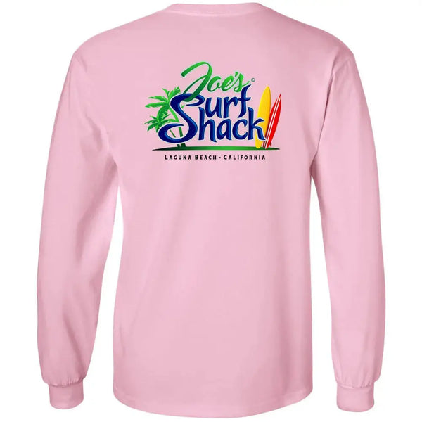 This is the back of the light pink Joe's Surf Shack Long Sleeve Cotton T-Shirt.