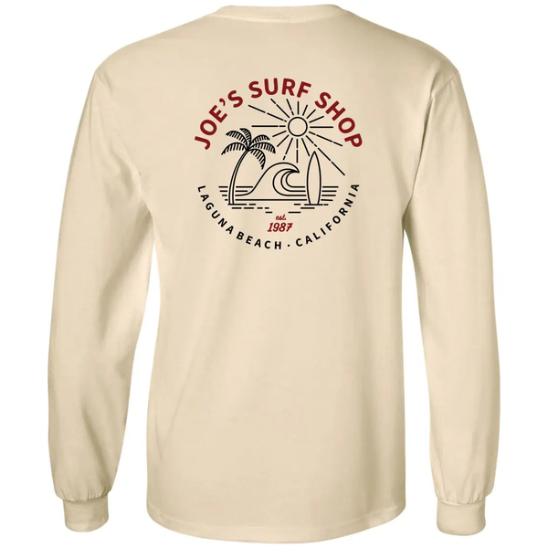 This is the back of the Joe's Surf Shop Men's Beach Life Long Sleeve Tee.