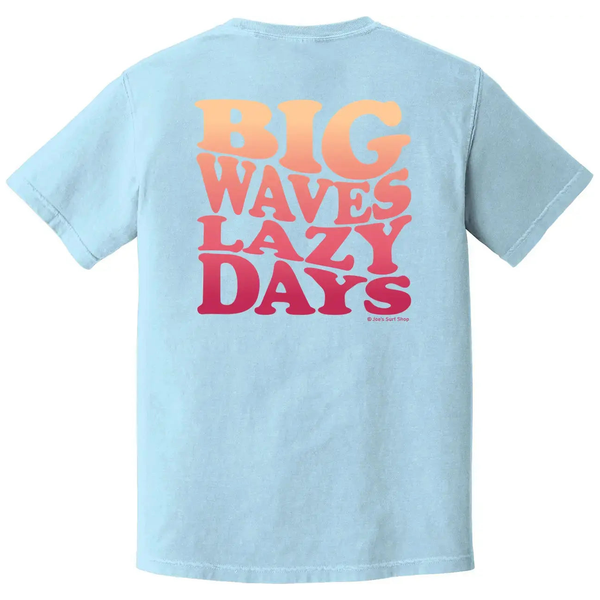 This is the blue Joe's Surf Shop Big Waves Lazy Days Oversized Tee.
