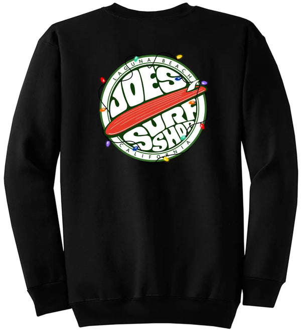 This is the back of the black Joe's Surf Shop Fins Up Christmas Crewneck