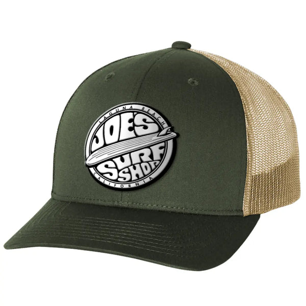 This is the green Joe's Surf Shop Fins Up Trucker Hat.