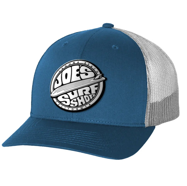 This is the steel blue Joe's Surf Shop Fins Up Trucker Hat.