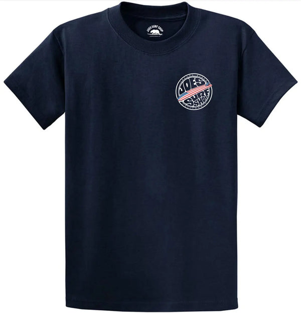 This is the navy Joe's Surf Shop Fins Up USA Heavyweight Cotton Tee.