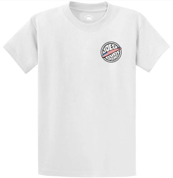 This is the white Joe's Surf Shop Fins Up USA Heavyweight Cotton Tee.