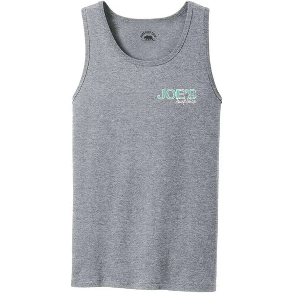 This is the athletic heather Joe's Surf Shop Flamingo Tank Top.