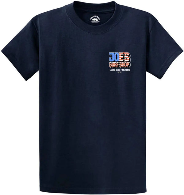 This is the navy Joe's Surf Shop Patriotic Heavyweight Cotton Tee.