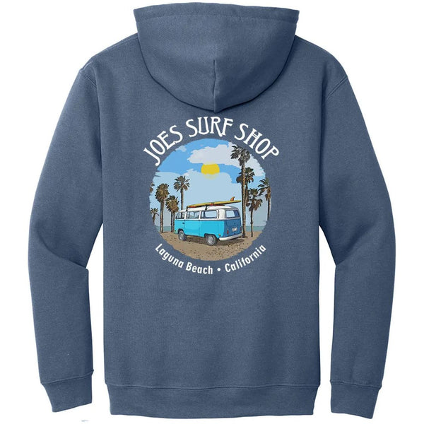 This is the black of the steel blue Joe's Surf Shop Surf Bus Pullover Hoodie.