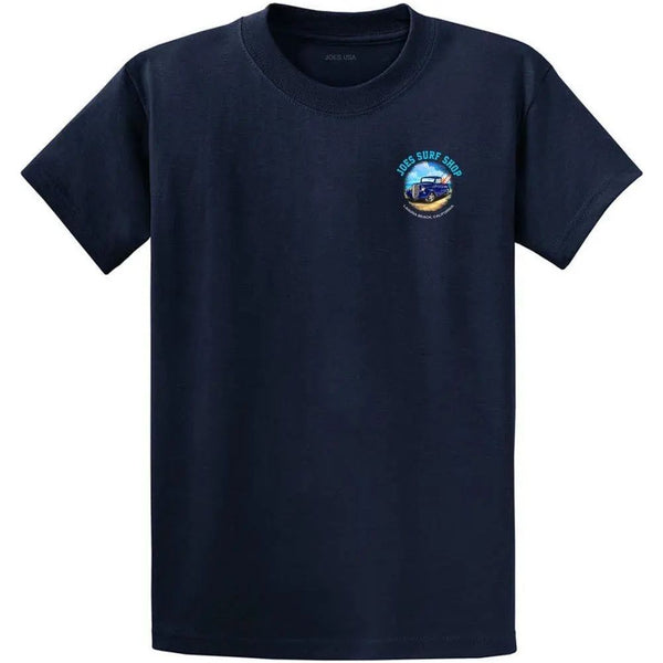 This is the navy Joe's Surf Shop Surf Truck Youth Graphic Tee.