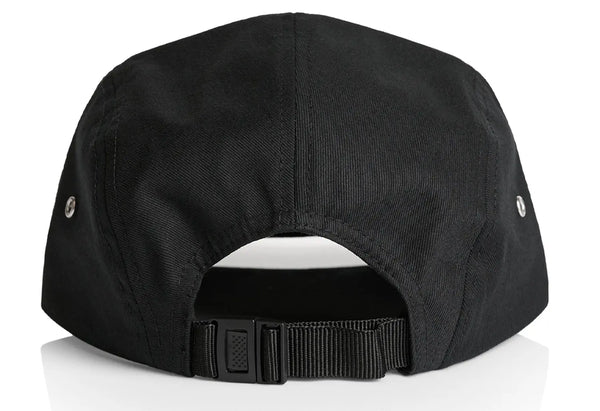 This is the back of the black Salty Joe's Back From The Depth Patch Five Panel Hat.