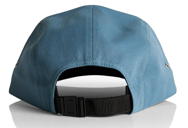 This is the back of the slate blue Salty Joe's Back From The Depth Patch Five Panel Hat.