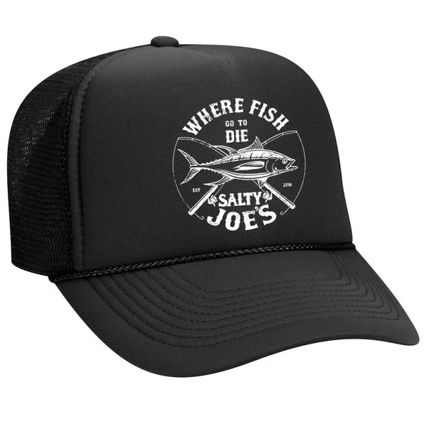 This is the black Salty Joe's Dana Logo Foam Trucker Hat.