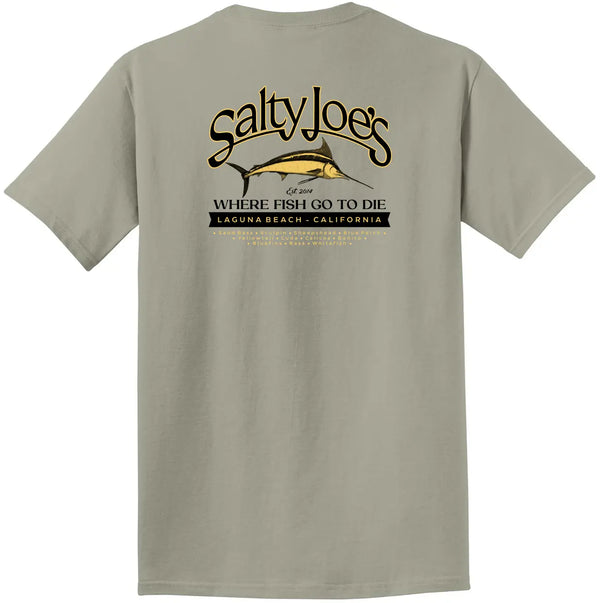 This is the walnut Salty Joe's Fish Count Logo Beach Wash® Garment Dyed Tee.