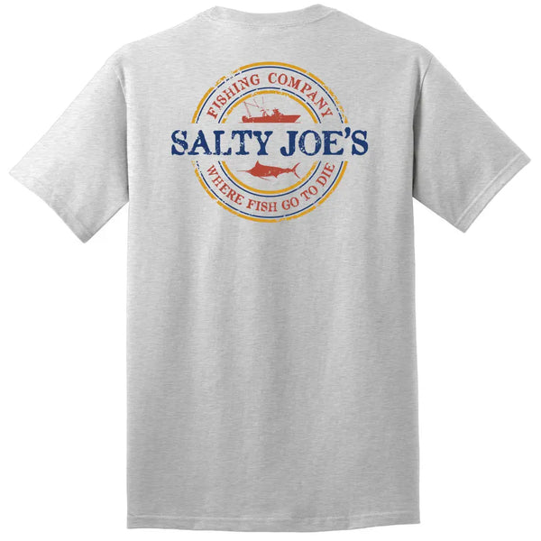 This is the back of the ash Salty Joe's Fishing Co. Heavyweight Cotton Tee.