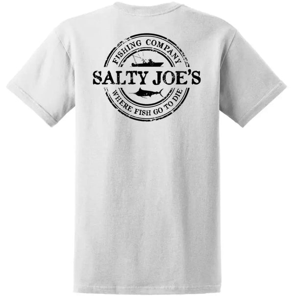 This is the back of the white Salty Joe's Fishing Co. Heavyweight Cotton Tee.