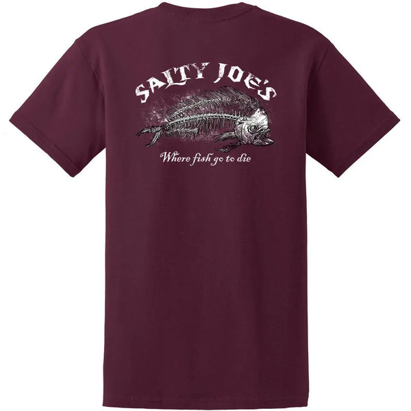 This is the back of the maroon Salty Joe's Ghost Fish Heavyweight Cotton Tee.