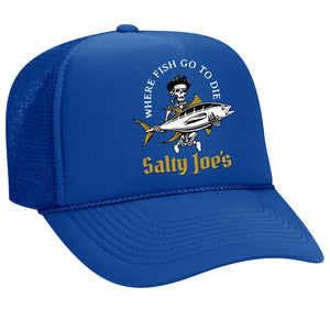 This is the blue Salty Joe's Ol' Angler Foam Trucker Hat.