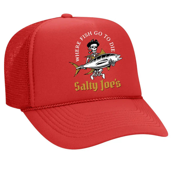 This is the red Salty Joe's Ol' Angler Foam Trucker Hat.