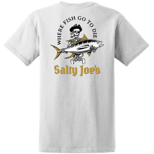 This is the back of the white Salty Joe's Ol' Angler Heavyweight Cotton Tee.