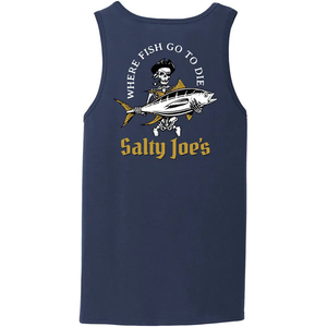 This is the back of the navy Salty Joe's Ol' Angler Tank Top.