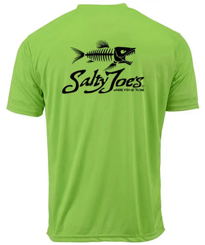 This is the back of the green Salty Joe's Skeleton Fish Graphic Workout Tee.