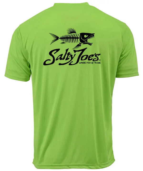 This is the back of the green Salty Joe's Skeleton Fish Graphic Workout Tee.