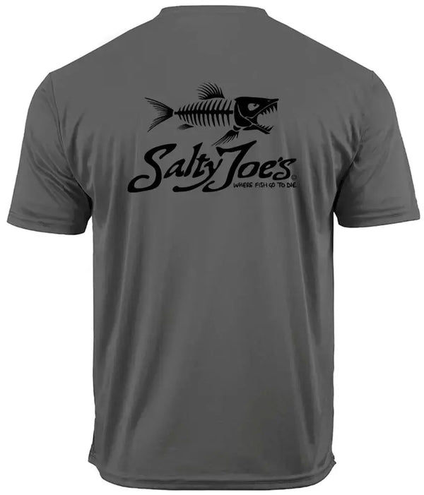 This is the back of the grey Salty Joe's Skeleton Fish Graphic Workout Tee.