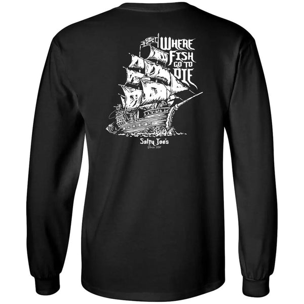 Salty Joe's Skeleton Ship Long Sleeve Fishing T Shirt