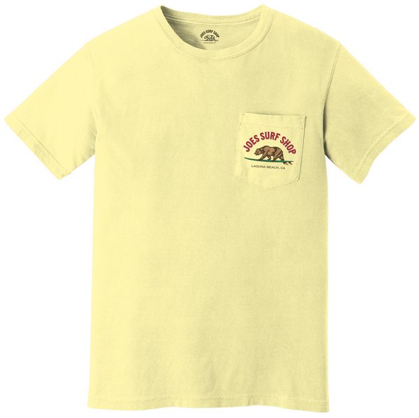 Joe's Surf Shop Surfing Bear Garment-Dyed Pocket Tee