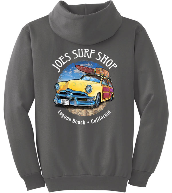 Joe's Surf Shop Yellow Woody with Surfboards Pullover Surf Hoodie