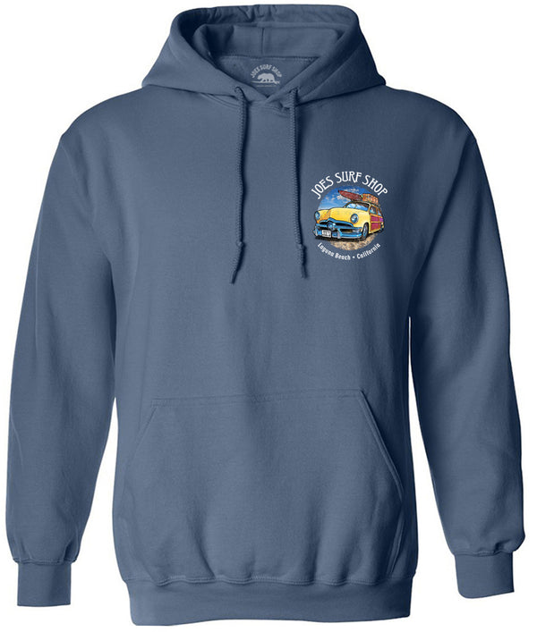 Joe's Surf Shop Yellow Woody with Surfboards Pullover Surf Hoodie