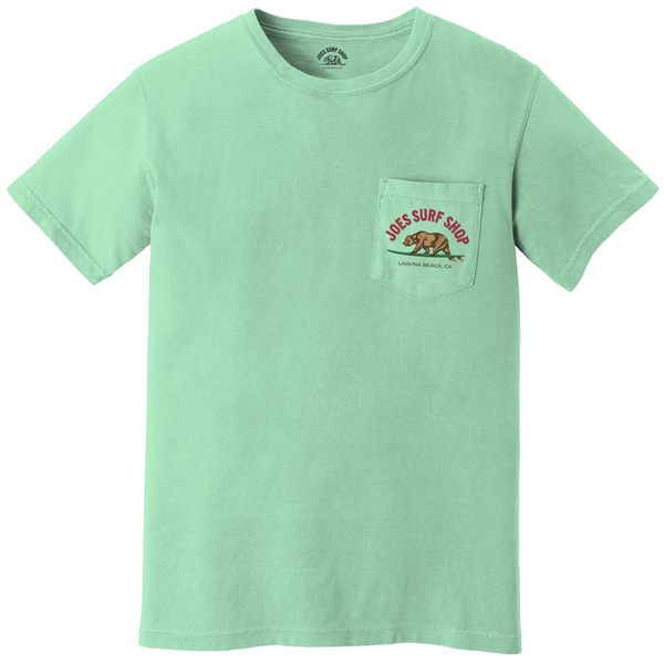 Joe's Surf Shop Surfing Bear Garment-Dyed Pocket Tee