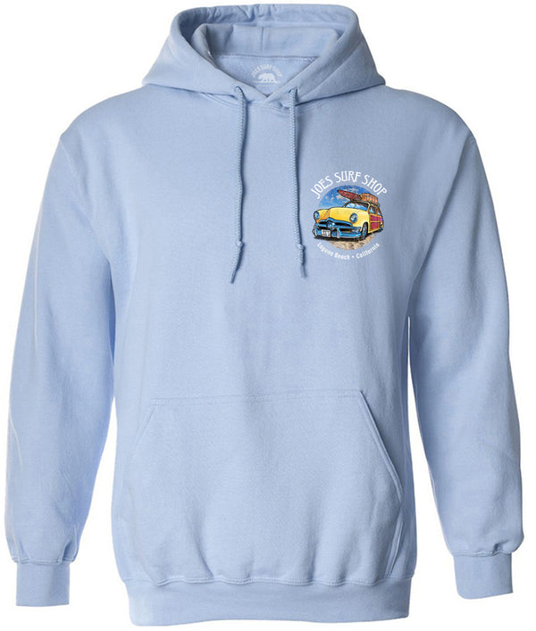 Joe's Surf Shop Yellow Woody with Surfboards Pullover Surf Hoodie