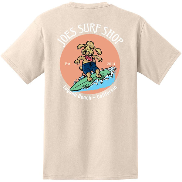 Joe's Surf Shop Teddy The Surfing Dog Heavyweight Pocket Tee