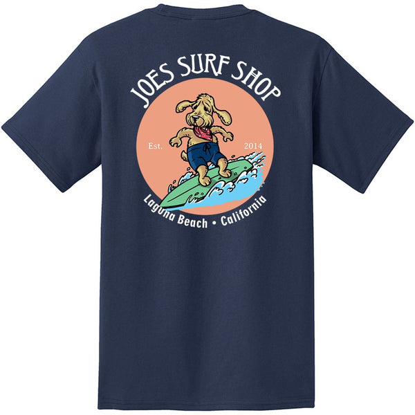 Joe's Surf Shop Teddy The Surfing Dog Heavyweight Pocket Tee