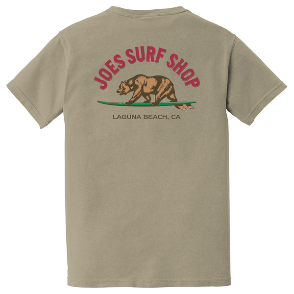 Joe's Surf Shop Surfing Bear Garment-Dyed Pocket Tee