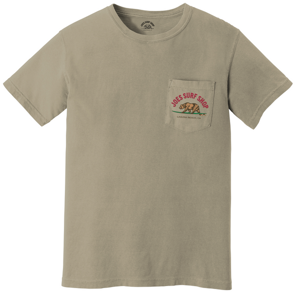 Joe's Surf Shop Surfing Bear Garment-Dyed Pocket Tee