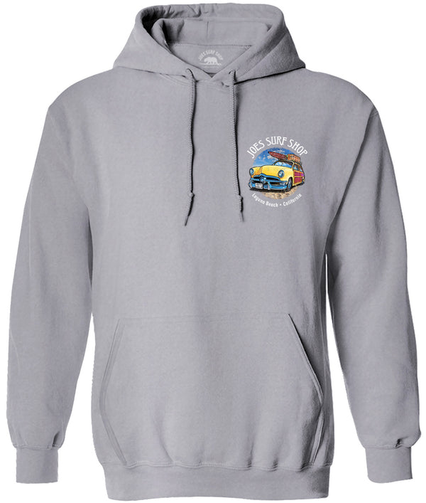 Joe's Surf Shop Yellow Woody with Surfboards Pullover Surf Hoodie